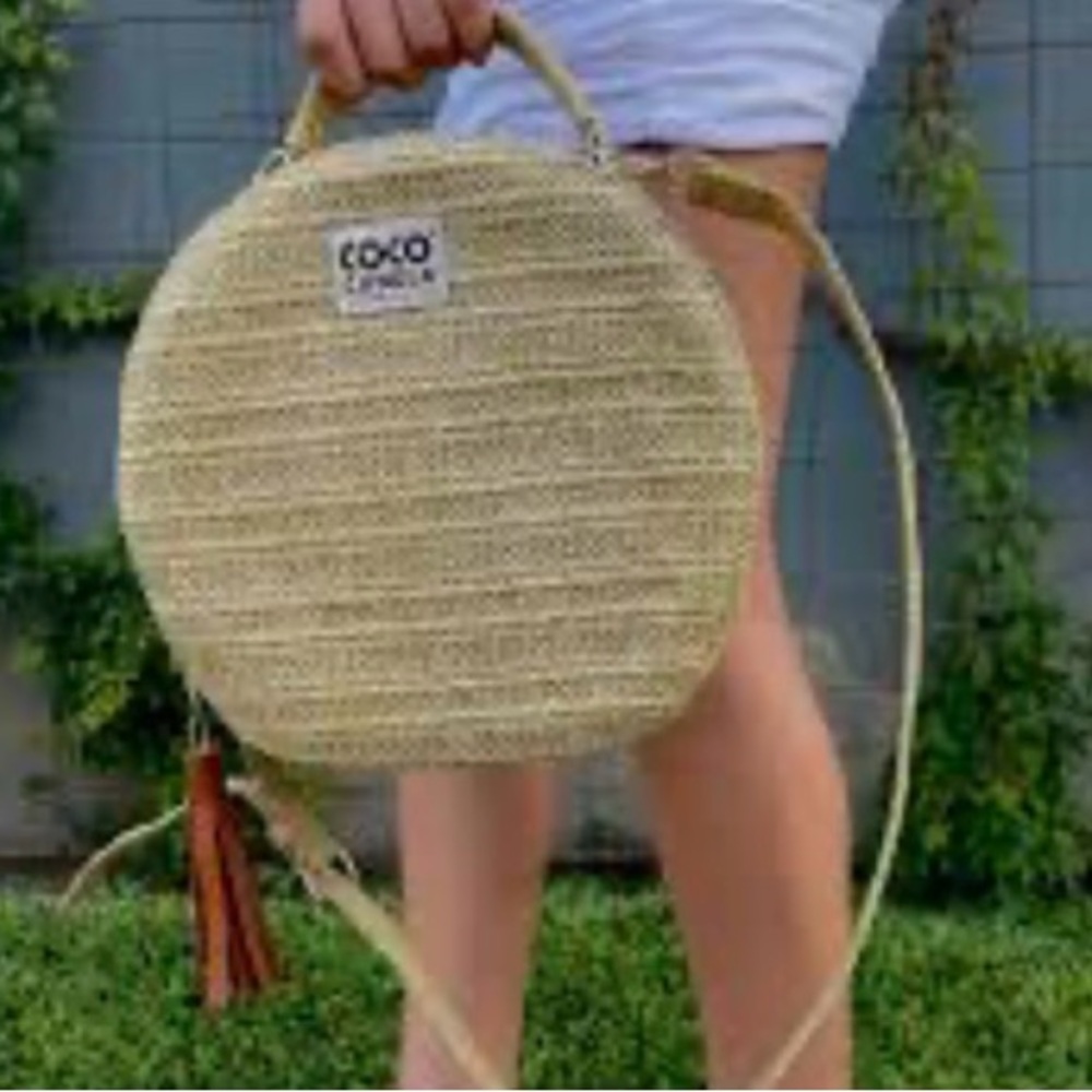 Straw Summer Circle Crossbody Bag - Beige New
